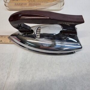 Universal Landers Travel Iron EA1630 Small Chrome Burgundy Bakelite Working Cond